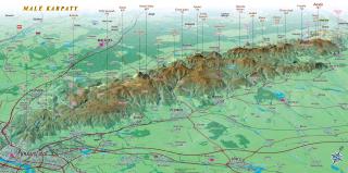 nástenná mapa Malé karpaty 52x100cm panoramatická lamino, lišty (z edície  Panoramatické mapy Slovenska )