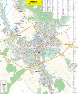 nástenná mapa Nitra 127x104cm lamino, lišty nástenná mapa