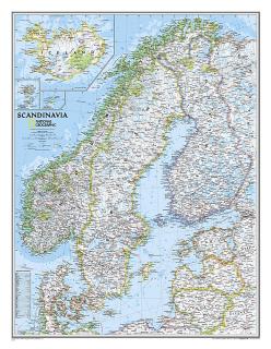 nástenná mapa Škandinávia 77x60cm lamino, lišty NGS (nástenná mapa lamino lišta)