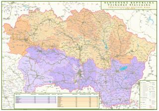 nástenná mapa Slovensko administratívne východ 98x140cm lamino, lišty (Prešovský kraj a Košický kraj administratívne členenie)