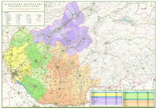 nástenná mapa Slovensko administratívne západ 98x140cm lamino, lišty (Bratislavský, Trenčiansky, Trnavský a Nitriansky kraj administratívne členenie)