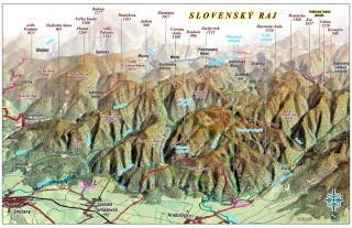 nástenná mapa Slovenský raj 65x100cm panoramatická lamino, lišty (z edície  Panoramatické mapy Slovenska )