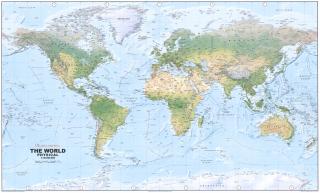 nástenná mapa Svet fyzický 70x100cm lamino, lišty GM