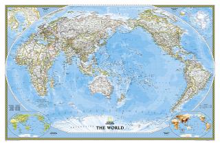 nástenná mapa Svet politický CLASSIC Pacifik 122x185cm,lamino plastové lišty NGS (nástenná mapa National Geographic)