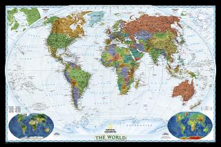 nástenná mapa Svet politický DECORATIVE 122x186cm, lamino plastové lišty NGS (nástenná mapa National Geographic)