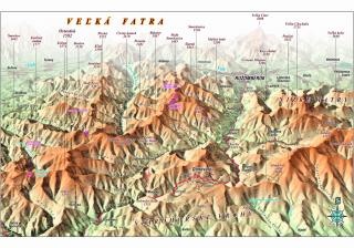 nástenná mapa Veľká Fatra 70x100cm panoramatická lamino, lišty (z edície  Panoramatické mapy Slovenska )
