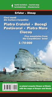Piatra Craiului, Bucegi, Postavarul, Piatra Mare and Ciucas 1:70t turistická map (Five mountains from the Carpathians´bend)