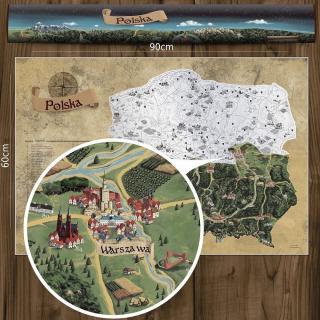Poľsko DELUXE STRIEBRO nástenná stieracia mapa 90x60cm + tubus (Stieracia mapa Poľska pre vášnivých cestovateľov. Plánujte svojte túry a objavujte zákutia Poľska. Po zotretí striebornej vrstvy sa odhalí krása ručne kreslenej mapy.)