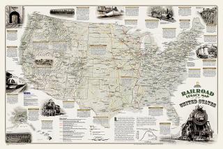 Railroad Legacy Map of the United States 61x91cm lamino nástenná mapa s lištami (nástenná mapa National Geographic)