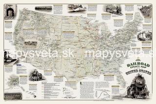 Railroad Legacy Map of the United States 61x91cm lamino s hliníkovými lištami (nástenná mapa National Geographic)