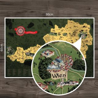 Rakúsko DELUXE ZLATÁ nástenná stieracia mapa 90x60cm + tubus / nemecky (Stieracia mapa Rakúska pre vášnivých cestovateľov. Plánujte svojte túry a objavujte zákutia Rakúska. Po zotretí zlatej vrstvy sa odhalí krása ručne kreslenej mapy.)