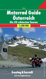 Rakúsko Motorrad Guide-Die 50 schonsten Touren 1:200tis atlas Freytag Berndt (Motorrad Guide Osterreich - Die 50 schonsten Touren - vodeodolná mapa najkrajších okruhov po Rakúsku pre motorkárov )