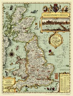 Shakespeare´s Britain 1965, 68x52cm lamino nástenná mapa s plastovými lištami (nástenná mapa National Geographic)