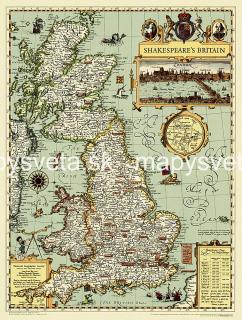 Shakespeare´s Britain 1965, 68x52cm lamino s hliníkovými zaklapávacími lištami (nástenná mapa National Geographic)