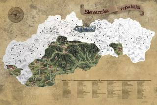 Slovakia DELUXE XL STRIEBRO nástenná stieracia mapa Slovenska 90x60cm+tubus/slov (Stieracia mapa Slovenskej republiky pre vášnivých cestovateľov. Plánujte svojte túry a objavujte hrady, zámky a mestá Slovenska. Po zotretí striebornej vrstvy sa odhalí krás