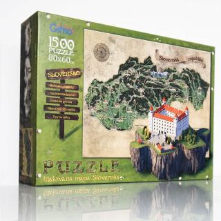 Slovensko mapa puzzle Gift / 1500 dielikov (Nádherné maľované puzzle Slovenska v darčekovej krabičke s plagátom mapy zadarmo - 1500 dielikov zábavy.)