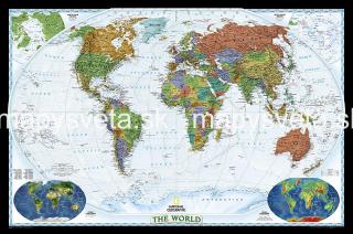 Svet politický DECORATIVE 122x186cm, lamino hliníkové zaklapávacie lišty NGS (nástenná mapa National Geographic)