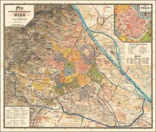Viedeň historická r.1898/1899, 70x80,5cm lamino, plastové lišty nástenná mapa (replika historickej mapy)
