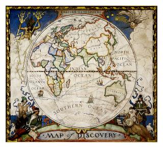 Východná hemisféra 1927, 46x51cm, lamino nástenná mapa, plastové lišty NGS (nástenná mapa National Geographic)