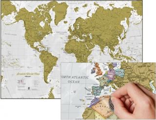 World Gold Extra nástenná stieracia mapa 60x84cm + tubus / anglicky (detailná stieracia mapa sveta)