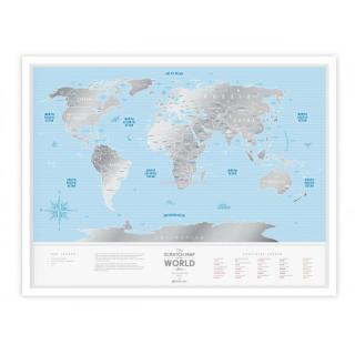 World Travel Silver nástenná stieracia mapa sveta+tubus+darček 60x80cm / angl