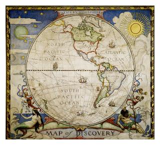 Západná hemisféra 1927, 46x51cm lamino nástenná mapa, plastové lišty NGS (nástenná mapa National Geographic)