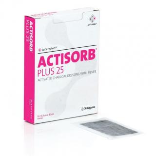 ACTISORB PLUS 25 Obväz s aktívnym uhlím a striebrom 6,5 x 9,5 cm 1 x 10 ks