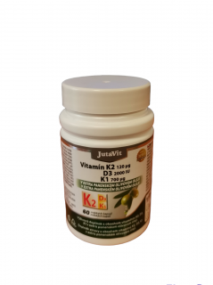 JutaVit Vitamín K2 120 µg, D3 2000 IU, K1 700 µg 60 mäkké kapsuly (EXP. 02/2024)