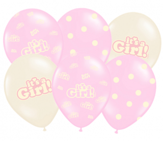 Balóny Its a Girl ružový mix 30cm 6ks
