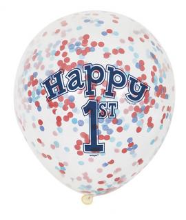 Balóny s konfetami 1.narodeniny chlapček 30cm 6ks