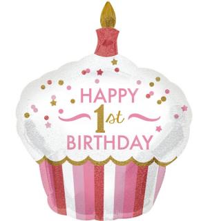 Fóliový balón supershape 1st Birthday Cupcake ružový 73x91cm