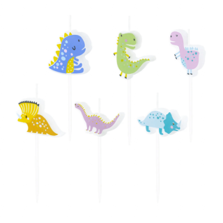 Mini sviečky Dinosauri farebné 6ks