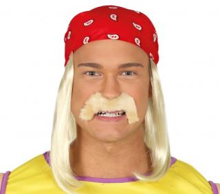 Pánska parochňa blond krátka bandana+fúzy