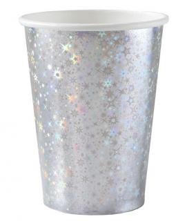 Papierové poháre strieborné glitter 270ml 10ks