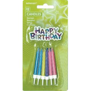 Špirálové sviečky Happy Birthday 12ks