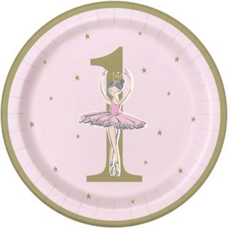 Tanierik 1.narodeniny dievčatko Ballerina 23cm 8ks