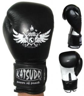 Boxerské rukavice - Katsudo - kožené - FLY - čierne (Boxerské rukavice - Katsudo - FLY - čierne)