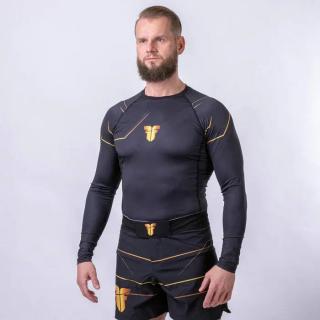 Rashguard - FIGHTER s dlhým rukávom - Lines - čierny/zlatý nápis (Rashguard - FIGHTER s dlhým rukávom - Lines - čierny/zlatý nápis)