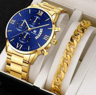 SET Shaarms, hodinka + náramok, modro-zlatý