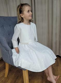 Dievčenské biele spoločenské šaty s bolerkom Veľkosť: 104