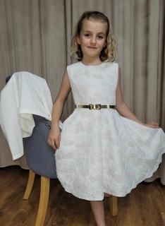 Dievčenské bielo zlaté spoločenské šaty s bolerkom Veľkosť: 128
