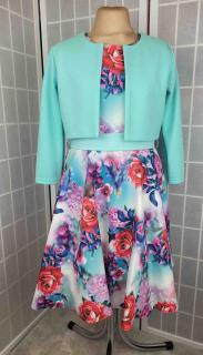 Dievčenské kvetované šaty s mentolovým bolerkom Veľkosť: 158