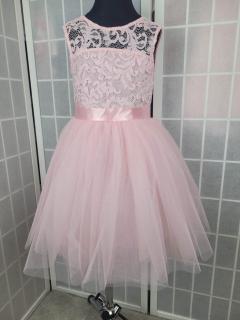 Dievčenské spoločenské šaty svetlo ružové s čipkou Veľkosť: 116
