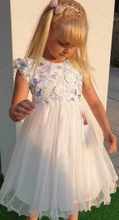 La Dora dievčenske šaty biele s modrými flitrami a čelenkou Veľkosť: 116