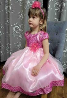 La Dora dievčenske šaty ružovo fialové s flitrami a čelenkou Veľkosť: 104