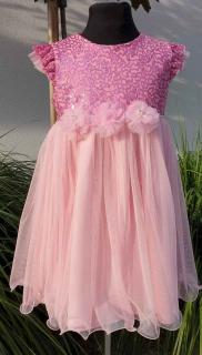 La Dora dievčenske šaty svetlo ružové s flitrami a čelenkou Veľkosť: 128
