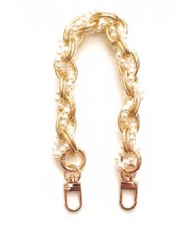 Zlatá prepletená retiazka s perlami (Ozdobná retiazka ku kabelke / puzdru mobila)