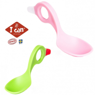 Detské lyžičky I can - Green/Pink (Amazon parrot/Flamingo)