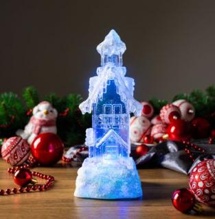 Dekorácia MagicHome Vianoce, Domček, LED, meniaca farby, s plávajúcimi trblietkami, PE, 2xAA, 950x950x2450 mm