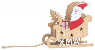 Dekorácia MagicHome Vianoce Woodeco, Santa v saniach, 19x15 cm